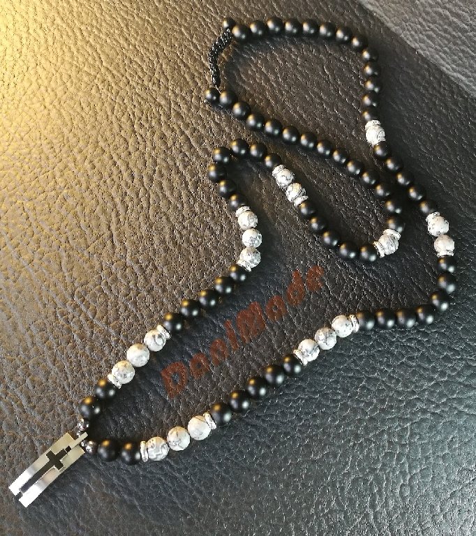 Мъжки гердан от естествени камъни Оникс и Яспис - DM-1030