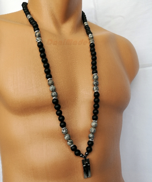 Мъжки гердан от естествени камъни Оникс и Яспис - DM-1030