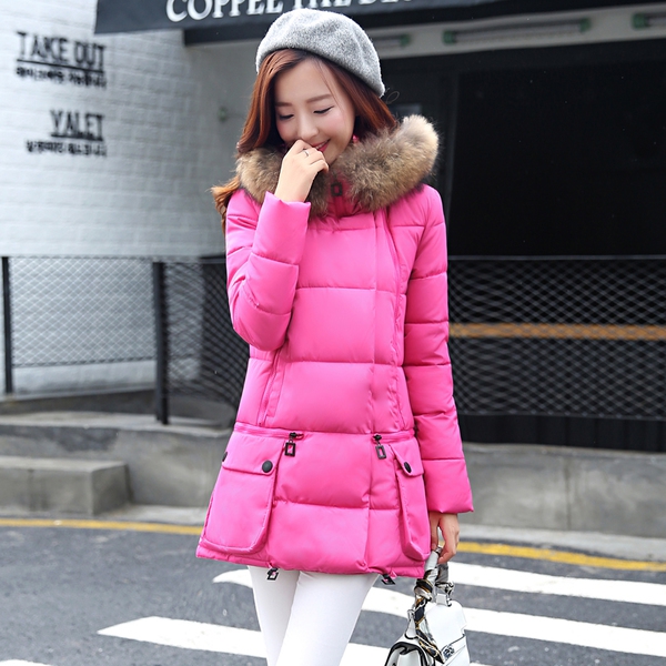 Дебело дамско зимно яке с пухена яка в сив,черен,цикламен,зелен,червен и син цвят - 6 модела