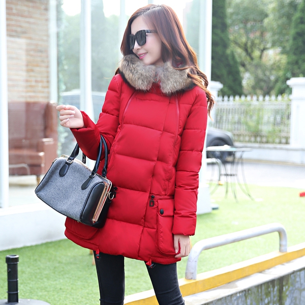 Дебело дамско зимно яке с пухена яка в сив,черен,цикламен,зелен,червен и син цвят - 6 модела