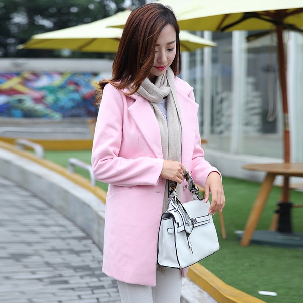 Дълго вълнено дамско зимно палто в розов,лилав,син и сив цвят 4 модела