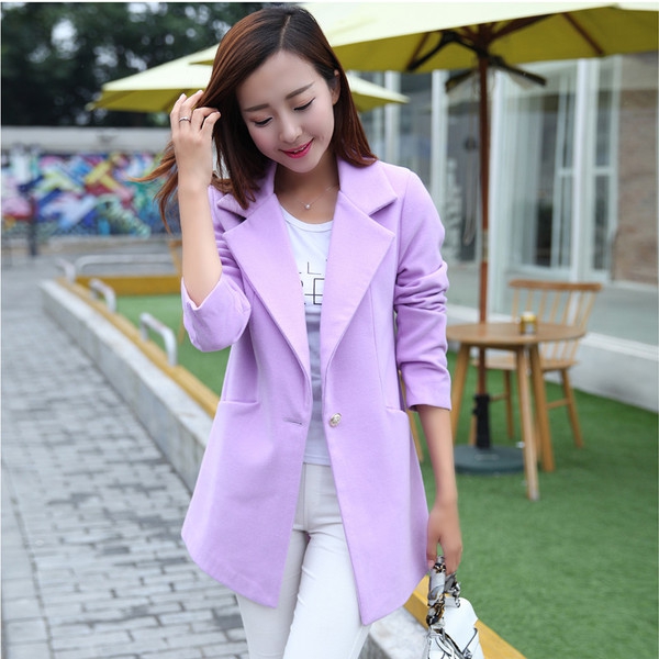 Дълго вълнено дамско зимно палто в розов,лилав,син и сив цвят 4 модела