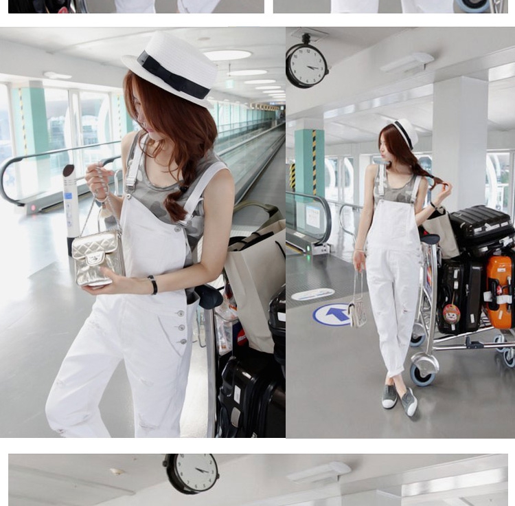 Дамски дънков гащеризон бял и светлосин деним модели