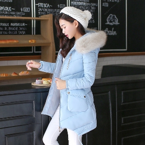 Дълги зимни дамски якета с пухена качулка в различни цветни модели