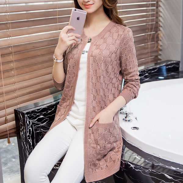 Дамска дълга плетена жилетка: Черна, Розова, Кафява, Синя, Бяла