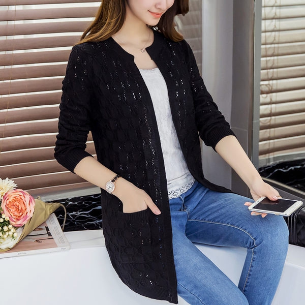 Дамска дълга плетена жилетка: Черна, Розова, Кафява, Синя, Бяла