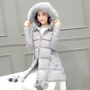 Дебело дамско зимно яке с пух и звезда на гърба - 5 цветови модела
