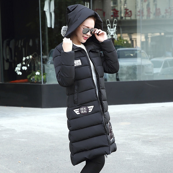 Дамско зимно яке с качулка в 4 цвята с дължина до коляното 