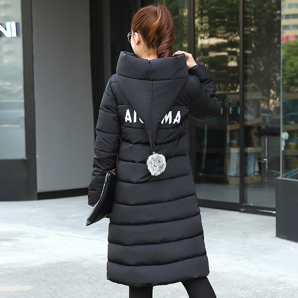 Дамско зимно яке с качулка в 4 цвята с дължина до коляното 