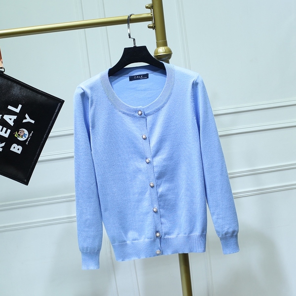 Дамски жилетки с О-образна яка и дълги ръкави подходящи за ежедневие тип слим в 5 цвята