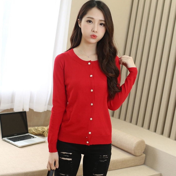 Дамски жилетки с О-образна яка и дълги ръкави подходящи за ежедневие тип слим в 5 цвята