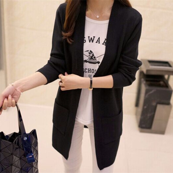 Дълга дамска жилетка с джобове в черен,розов,бял и червен цвят 