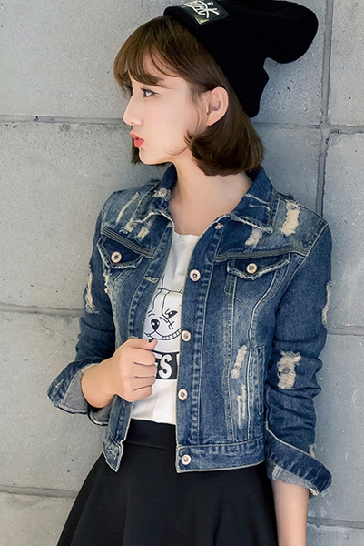 Дамски пролетни и есенни къси дънкови якета тип слим 