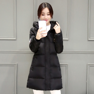 Дамски удобни зимни дебели дълги якета с качулка в 7 цветови модела