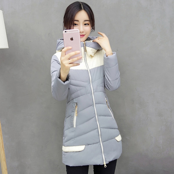 Дамско модерно зимно слим яке сезон 2016 и 2017 с качулка и дълго свежи модели комбинирани модели розови лилави черни