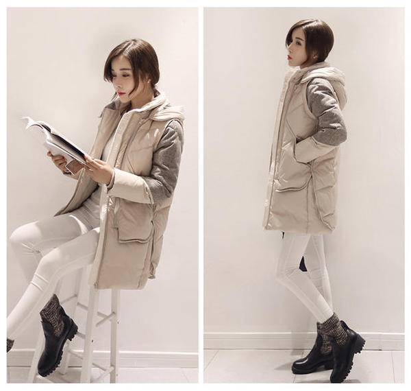 Дамски дебели дълги зимни якета  в сив и черен цвят