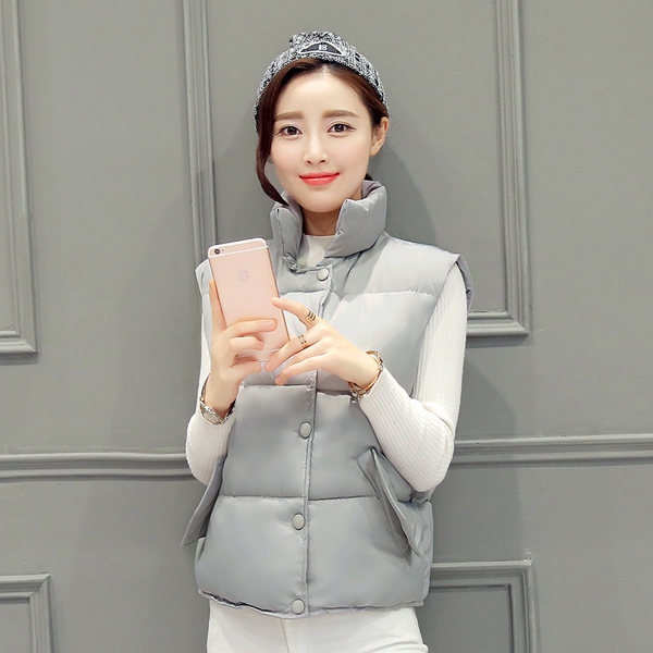 Дамски къс и топъл зимен елек с комбинирана изработка от памук и полиестър розов, черен сив без качулка