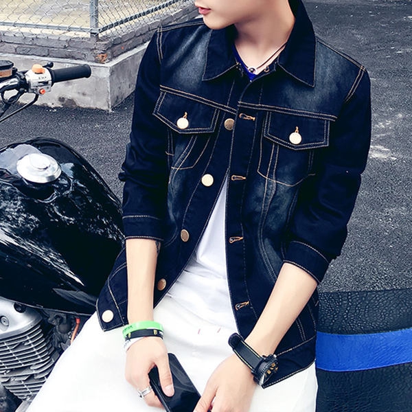 Мъжки есенно-пролетни дънкови якета в светло и тъмносин и светлосин цвят с извита яка 10 модела