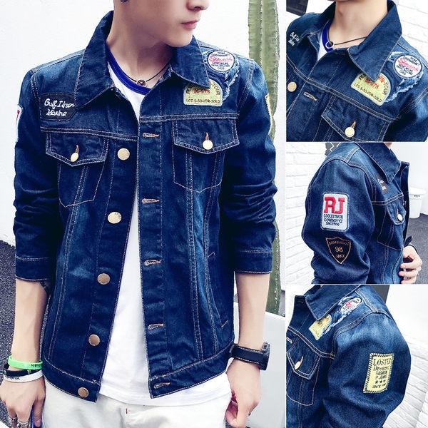 Мъжки есенно-пролетни дънкови якета в светло и тъмносин и светлосин цвят с извита яка 10 модела