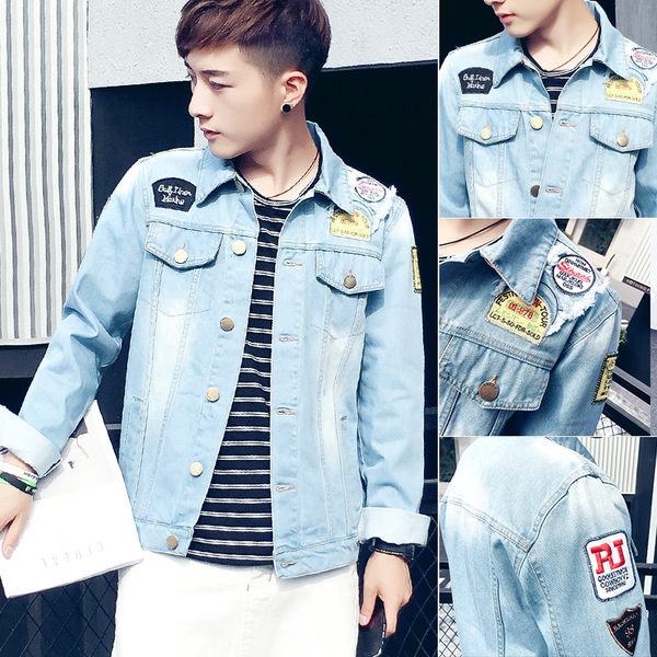 Мъжки есенно-пролетни дънкови якета в светло и тъмносин и светлосин цвят с извита яка 10 модела