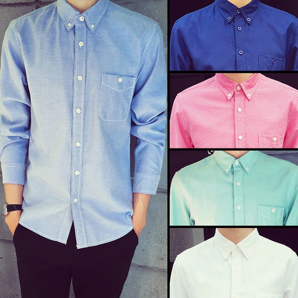 Мъжка риза с дълги ръкави - бял, син, сив, розов, зелен, черен цвят . 