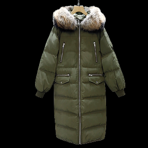 Дамско зимно яке с качулка с еко пух и пълнеж, подходящо за студените дни-зелено и черно.