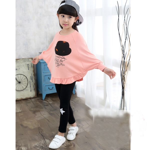 Детски есенен комплект за момичета от две части в сиво, розово.