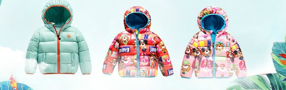 Детско яке от гъши пух в различни цветове и мотиви