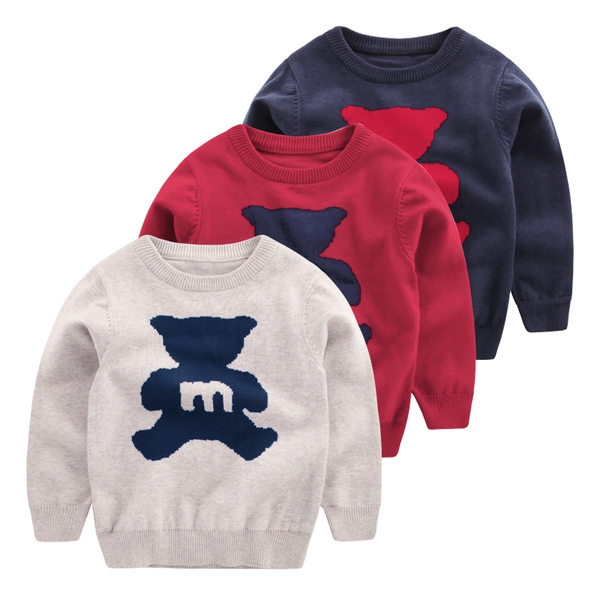 Παιδικό φθνοπωρινό πουλόβερ σε τρία χρώματα με μια αρκούδα