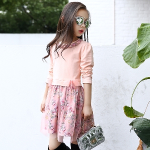 Φορέματα παιδικά φθινόπωρο σε ροζ και κίτρινο χρώμα με φυτικά μοτίβα.