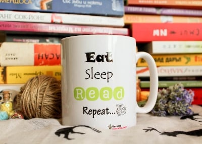 Чаша  „Eat. Sleep. Read. Repeat.“