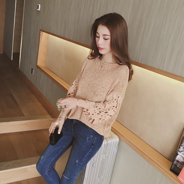   Μπλούζα με μανίκια δαντέλα - σκούρο μπλε και μπεζ