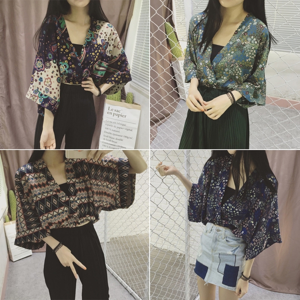 Κομψό σιφόν πουκάμισο εθνο κίνητρα