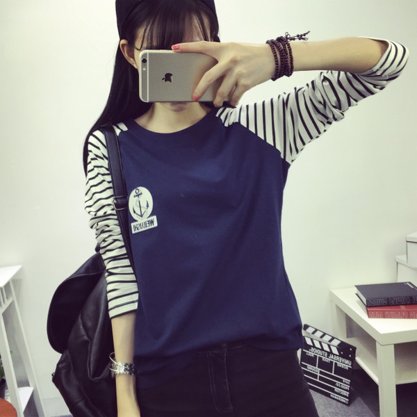 Памучна блуза с дълги раирани ръкави