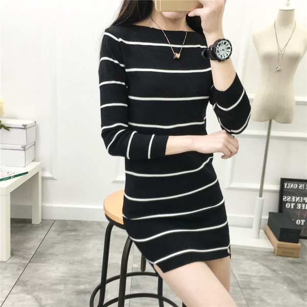 Памучна дълга раирана туника с дълъг ръкав Слим