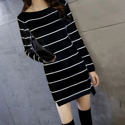 Памучна дълга раирана туника с дълъг ръкав Слим