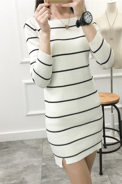 Памучна дълга раирана туника с дълъг ръкав Слим