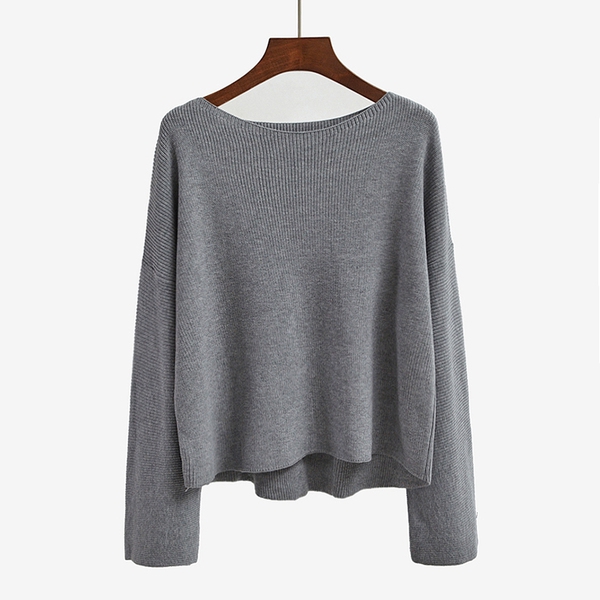 Плетен широк пуловер с дълъг ръкав