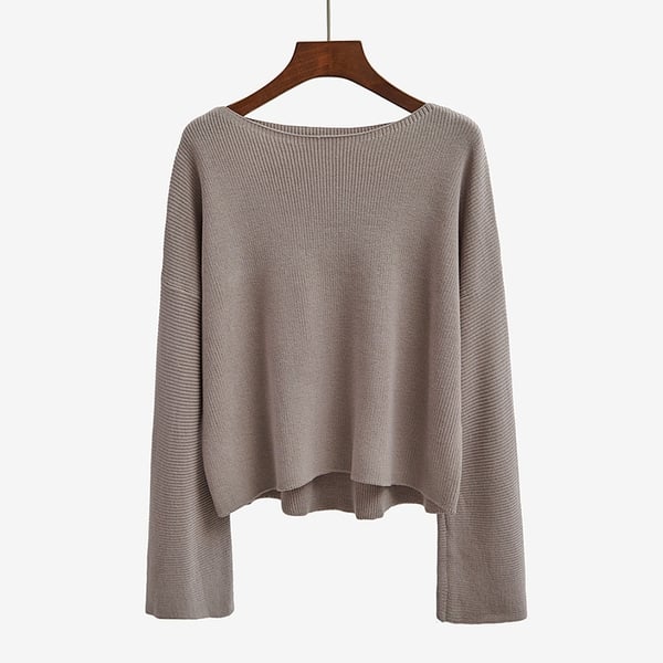 Плетен широк пуловер с дълъг ръкав