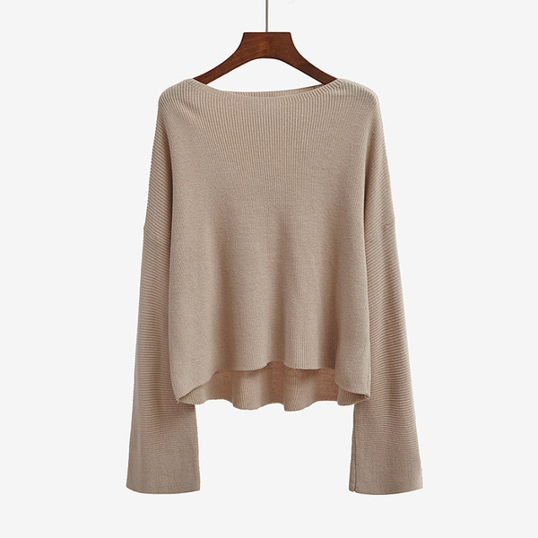 Плетен широк пуловер с дълъг ръкав