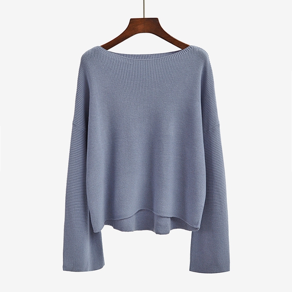 Плетен широк пуловер с дълъг ръкав