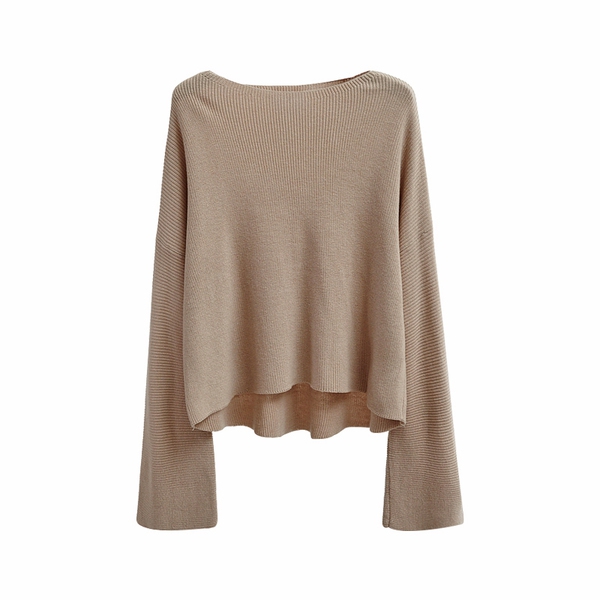 Плетен широк пуловер с дълъг ръкав