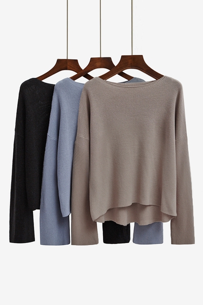 Плетен широк пуловер с дълъг ръкав