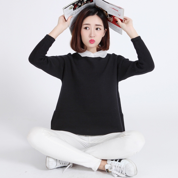 Есенни пуловери с дантелена бяла яка .