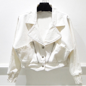 Бяло късо яке с дълъг ръкав с ластик