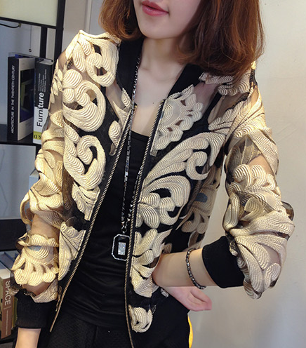 Λεπτό σακάκι δαντέλα με διαφορετικά σχέδια σε μαύρο και άσπρο