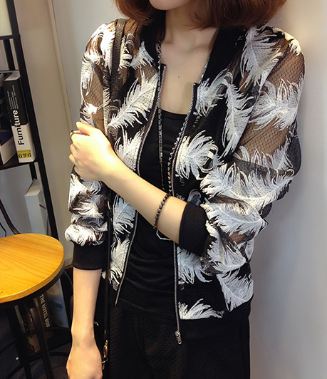 Λεπτό σακάκι δαντέλα με διαφορετικά σχέδια σε μαύρο και άσπρο