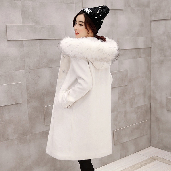 Χειμερινό μπουφάν με κουκούλα κασμίρ τεράστιο λευκό γκρι