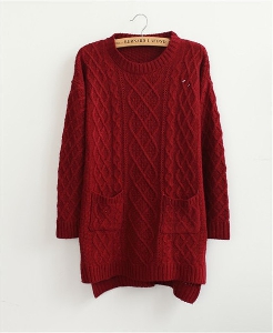 Дамски широк пуловер - Червен Сив Бежов цвят.