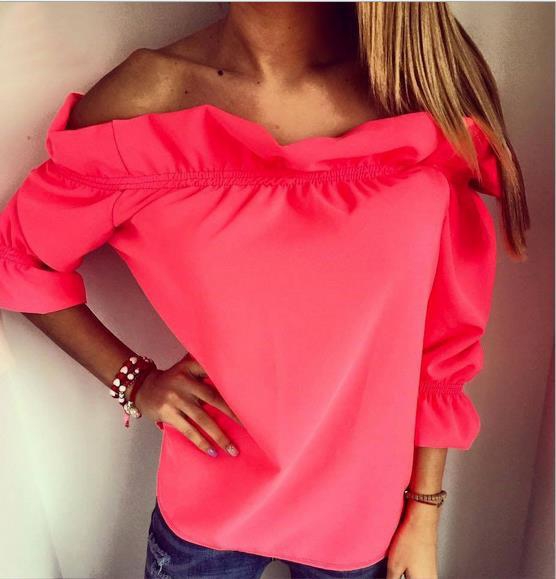 Μπλούζες με 3/4 μανίκια με πτώση ώμους σε χρώματα νέον